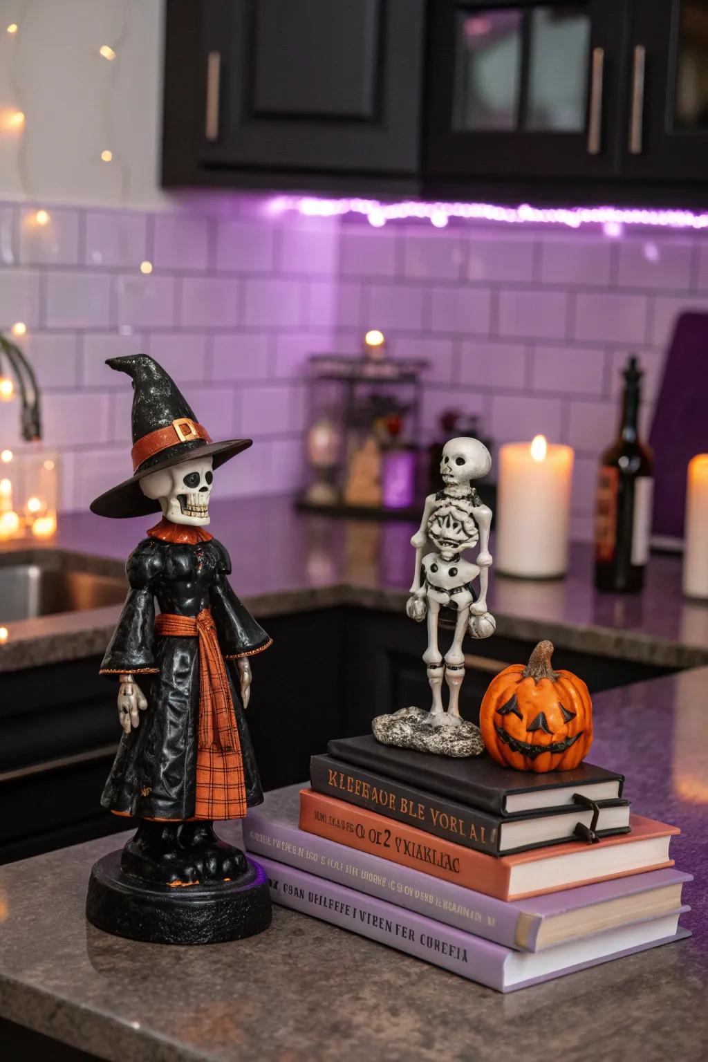 Add a whimsical touch with witchy figures that bring playful spookiness to your kitchen.