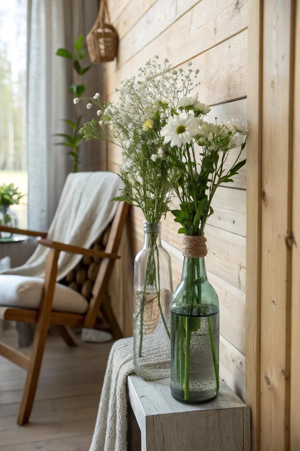 Breathe life into your walls with DIY bottle vases that bring the beauty of nature inside.