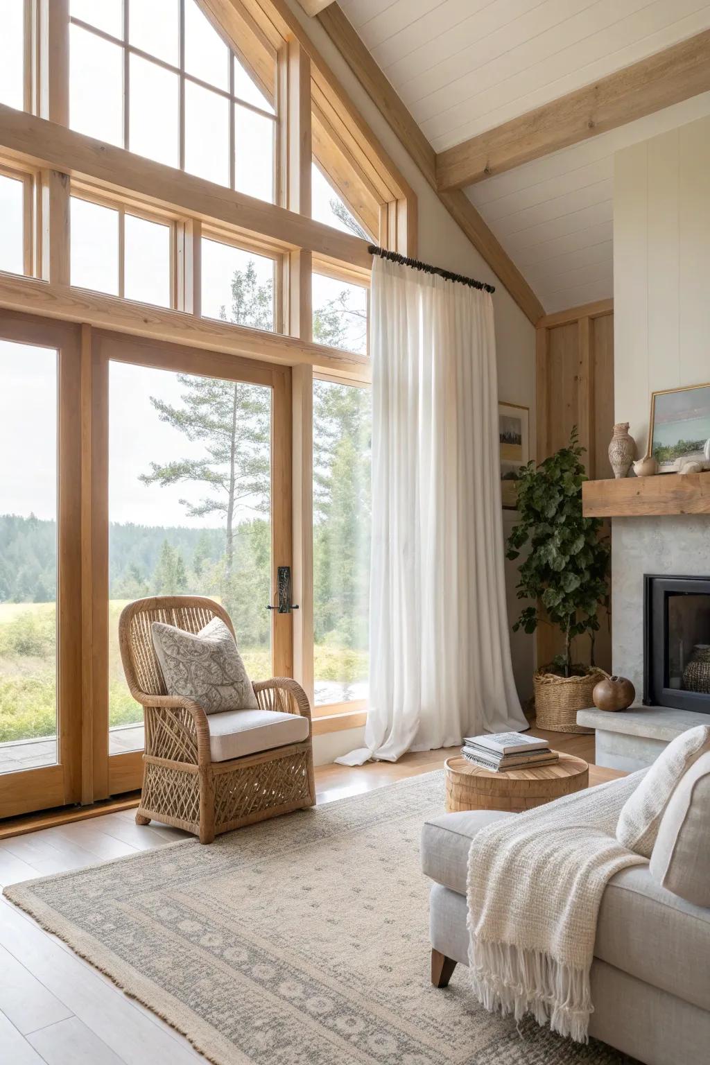 Natural light brightens the hearth room, creating a cheerful and inviting space.