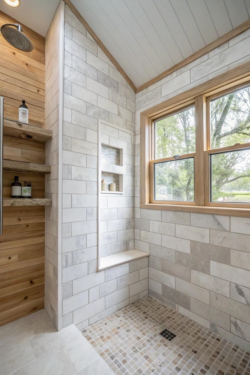 Create a serene retreat with neutral tiles that complement any bathroom decor.