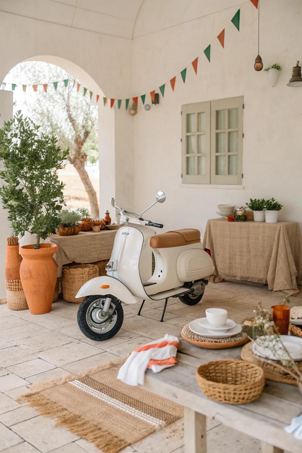 Snap memorable moments with a Vespa backdrop that adds a slice of Italian charm to your party. 📸 #ItalianParty #Vespa