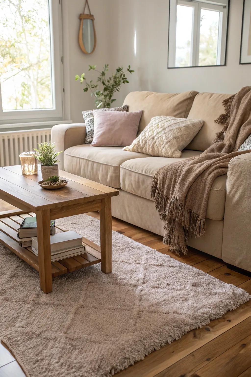 Embrace comfort with cozy settings and practical laminate flooring.