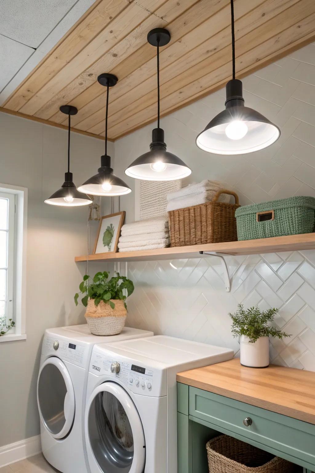 Illuminate your laundry room with modern lighting fixtures that add both style and functionality.