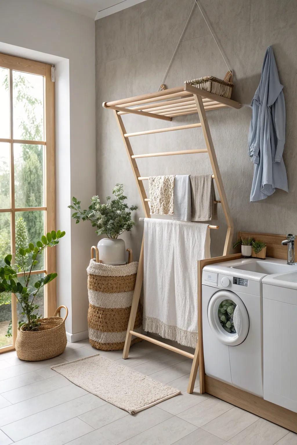 Save space and air-dry your clothes with a stylish retractable drying rack.