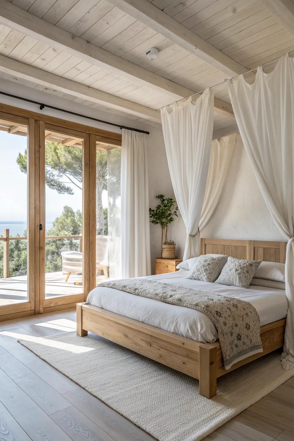 Natural wood elements bring warmth and texture to your airy sanctuary.