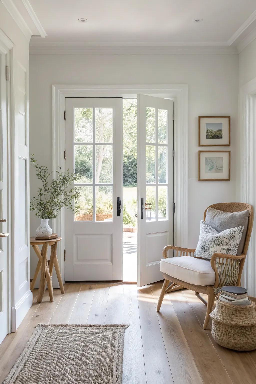 Keep it fresh and airy with classic white panel doors that complement any decor. #AiryInteriors #BrightSpaces