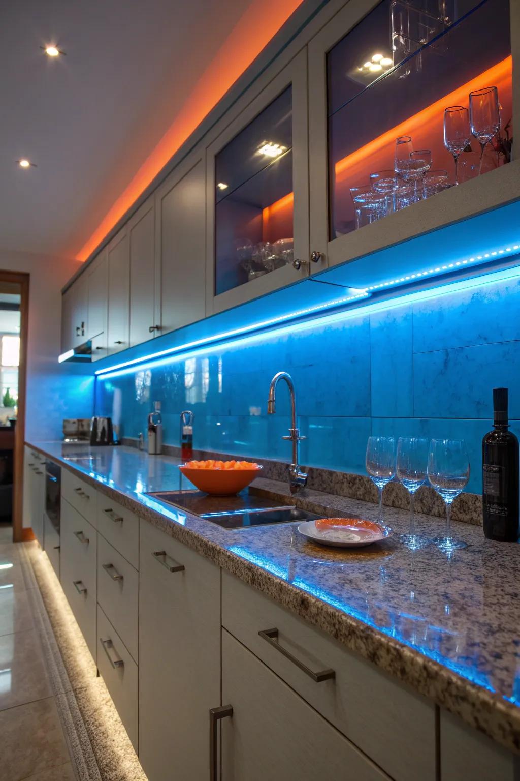 Enhance your kitchen's ambiance with under-cabinet lighting that adds warmth and style.