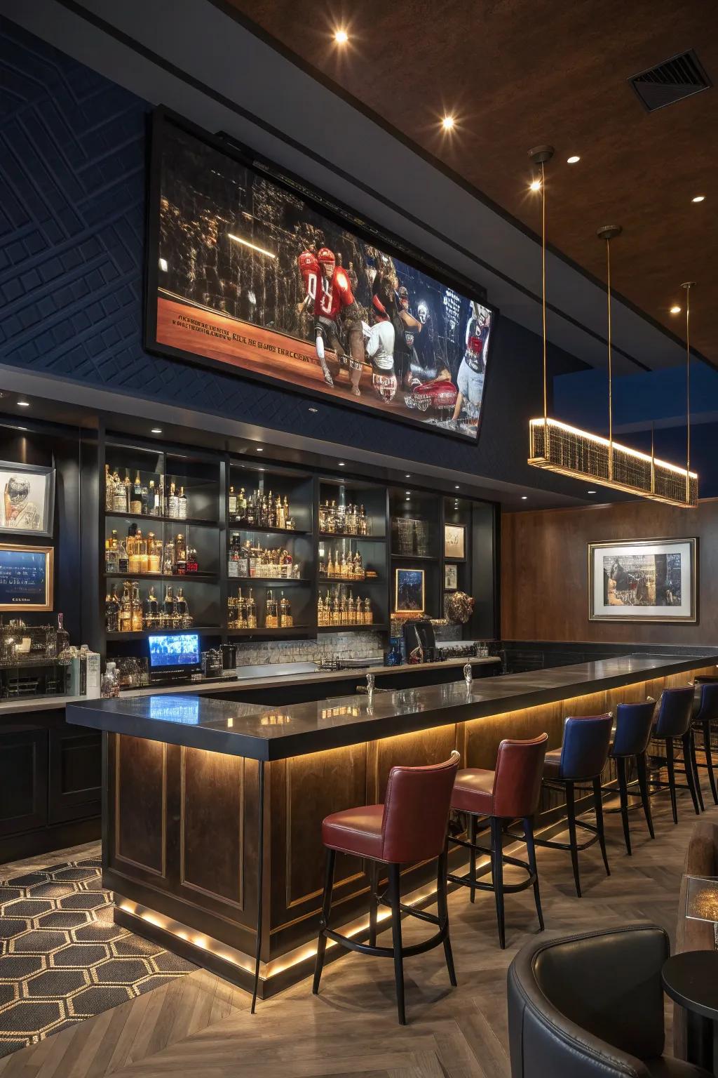 Modern art and memorabilia add a vibrant personality to your sports bar's decor.