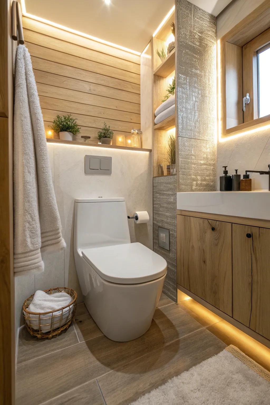 LED lighting creates a warm, inviting ambiance in any modern bathroom. Perfect for relaxing evenings.