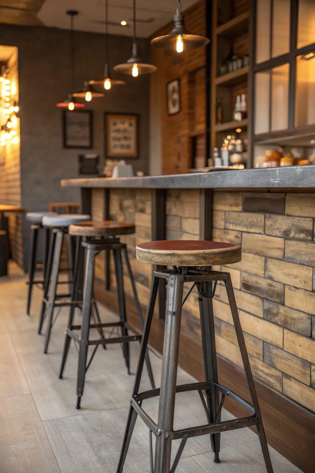 Add an edgy touch with industrial-style stools that exude character.