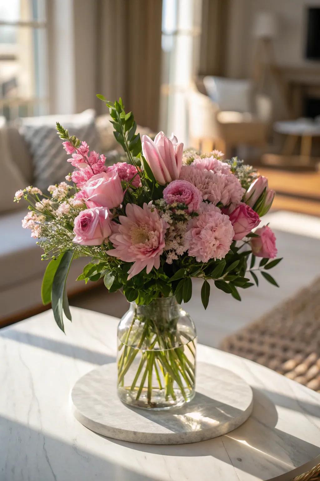 Brighten your home with pink floral arrangements that bring nature's beauty indoors.