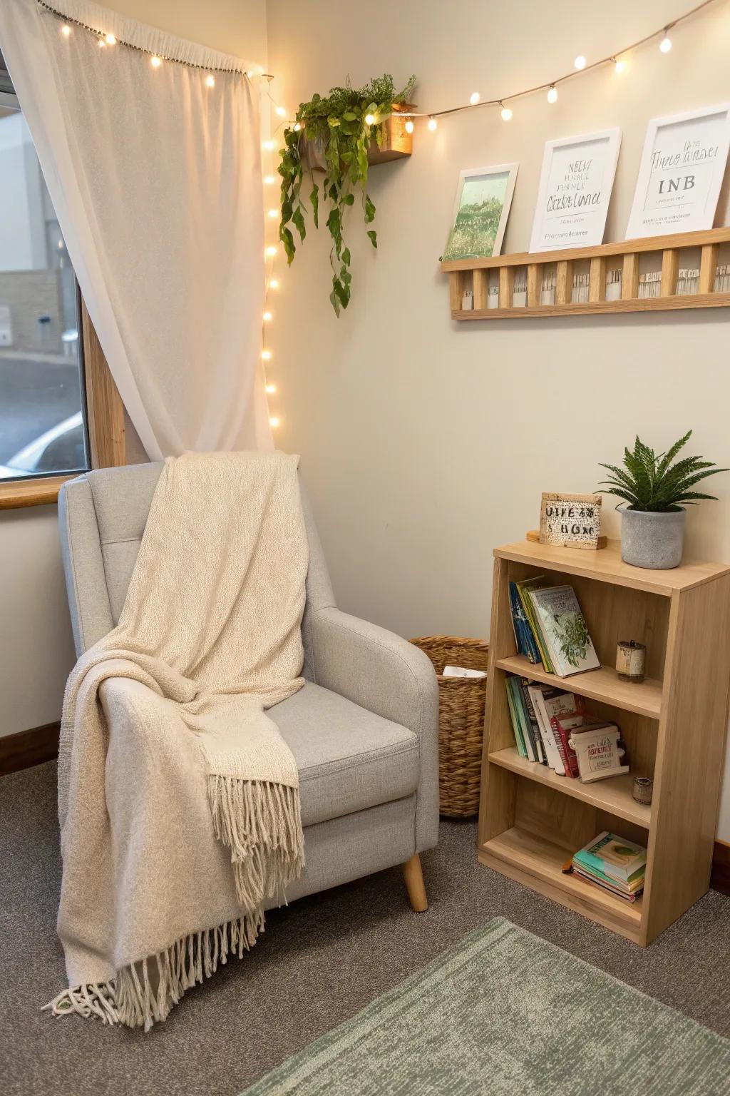 Magical string lights transform any reading space into a cozy retreat. ✨ #ReadingCorner #LightDecor