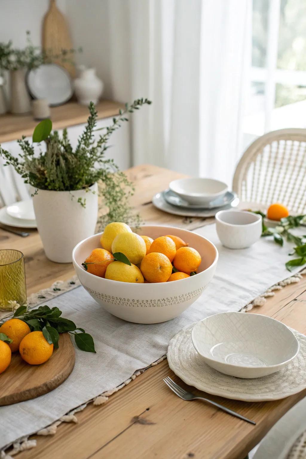 Add a burst of freshness to your table with vibrant citrus fruits that delight the senses. 🍊🍋 #FruitDecor #SummerTablescape