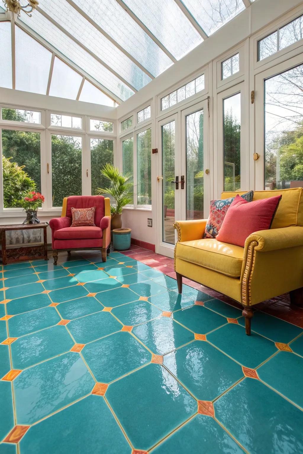 Large tiles expand your sunroom's visual space, offering an airy and uncluttered look.