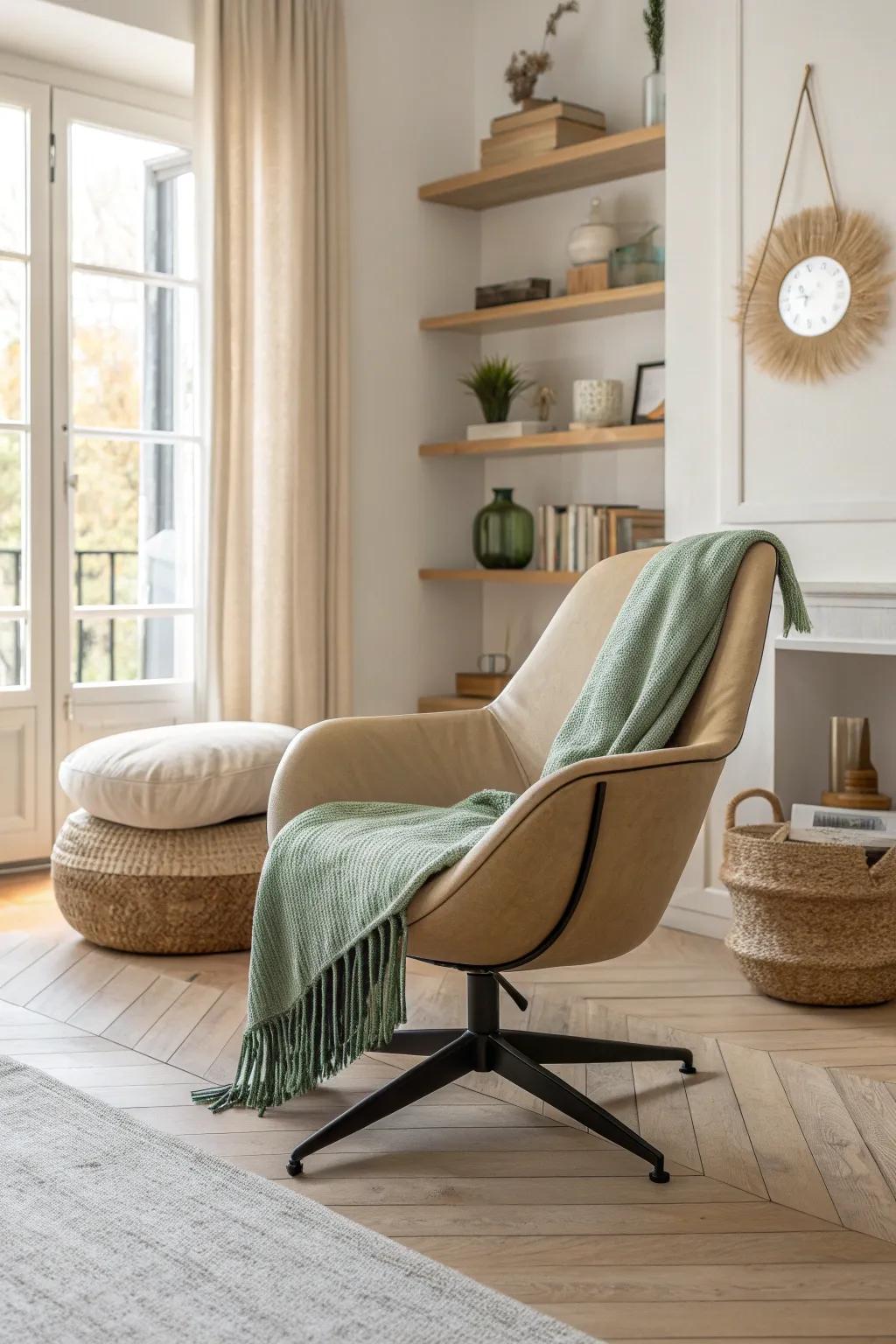 Embrace minimalism with sleek swivel chairs for a modern touch.