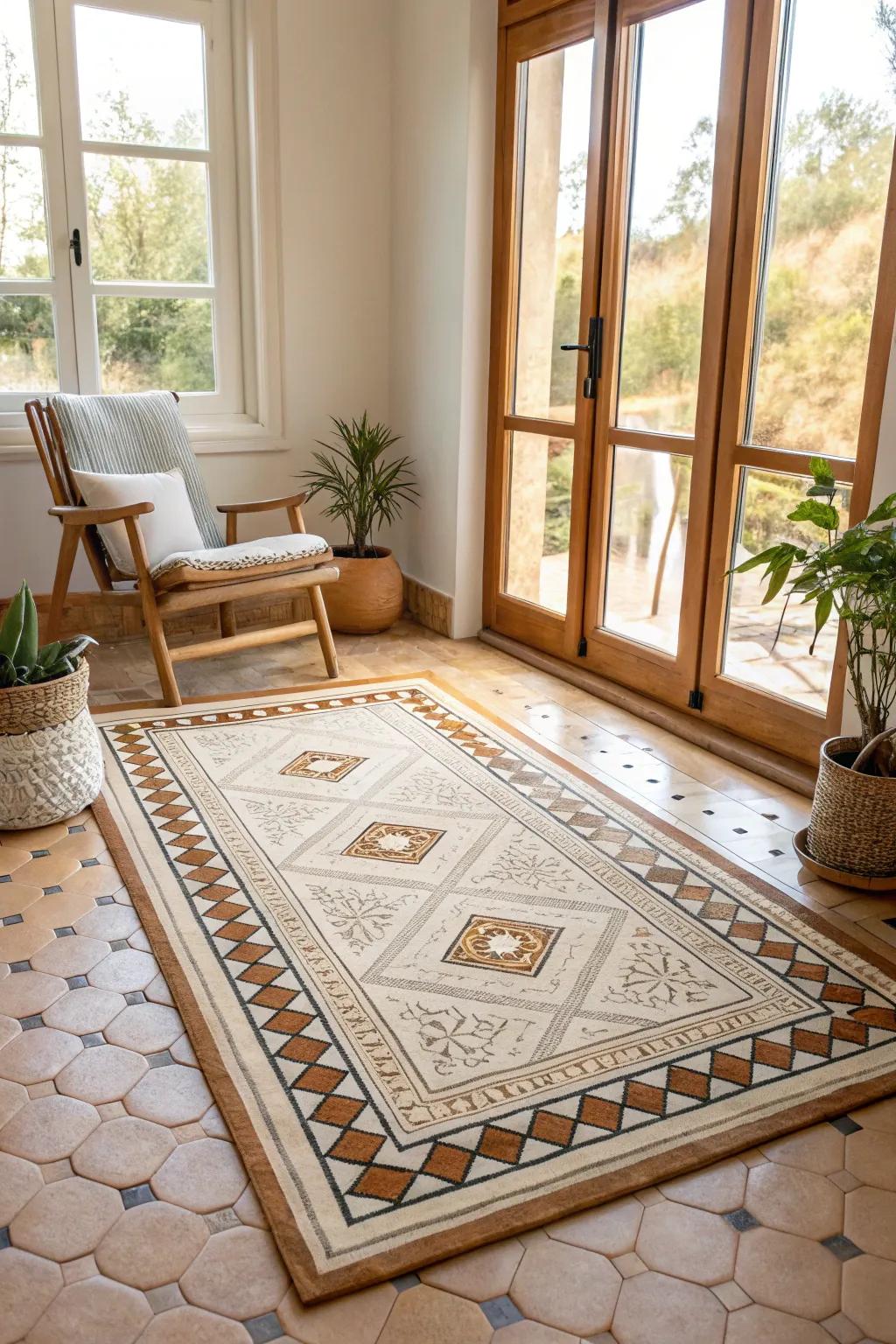 Frame your floors with bold borders that make a statement. 🎨 #InteriorArt #FloorDesign