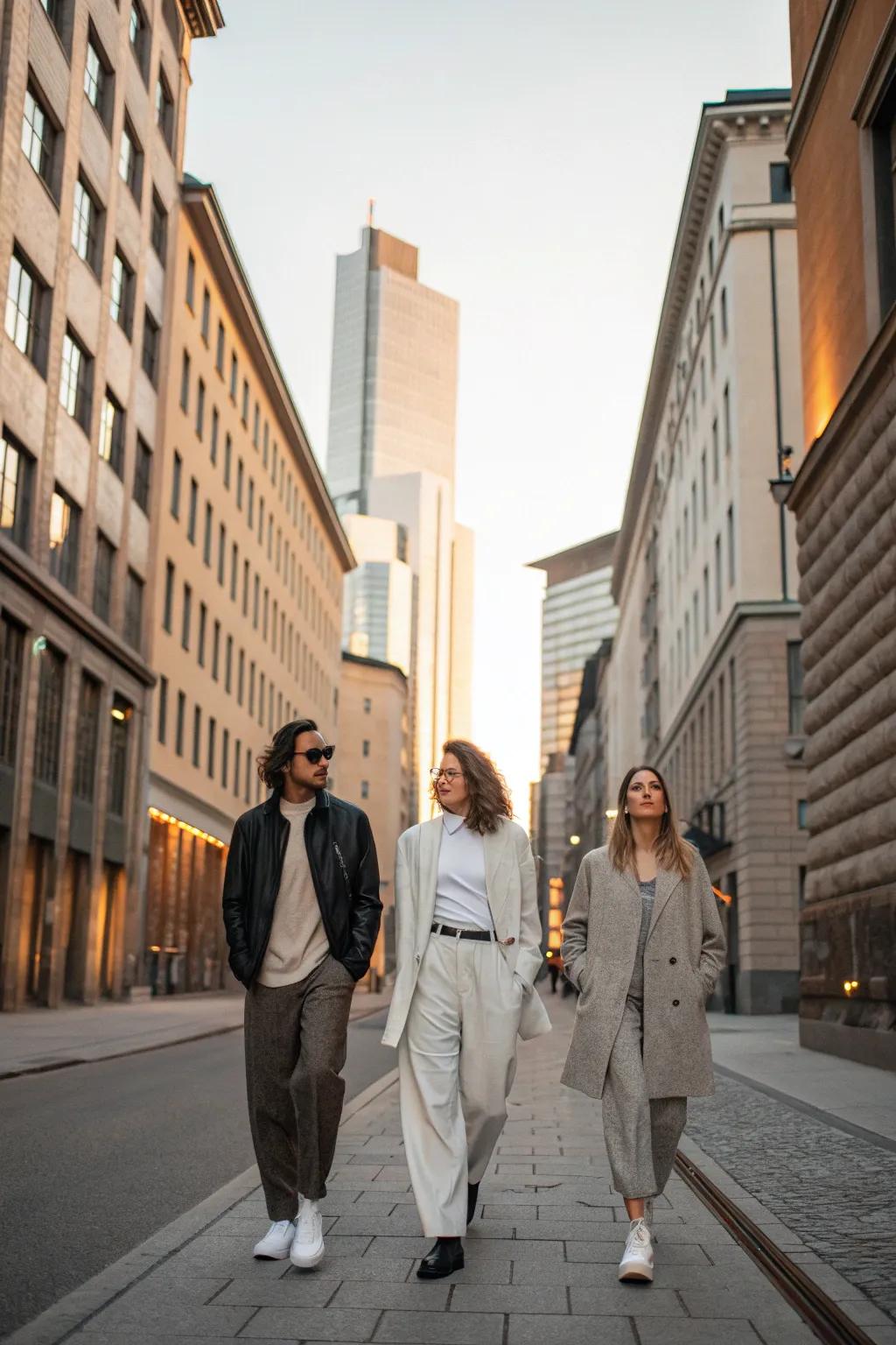 Capture the energy of the city with street style trio photos that are bold and vibrant.