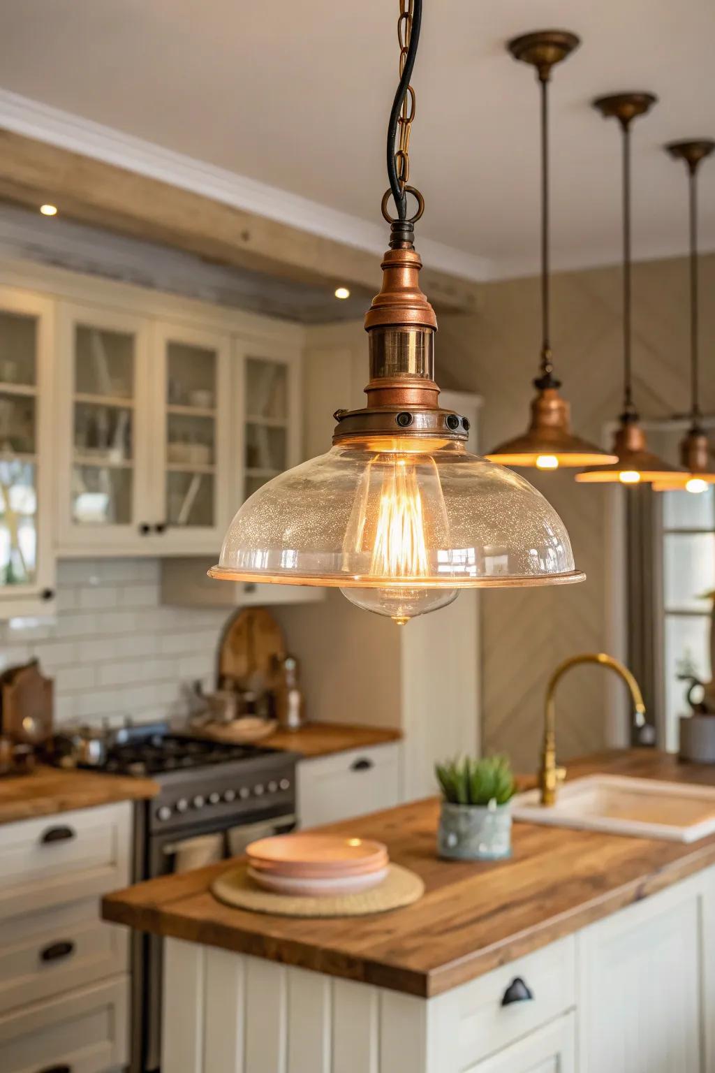 Mix materials for a unique and sophisticated kitchen lighting design that stands the test of time.