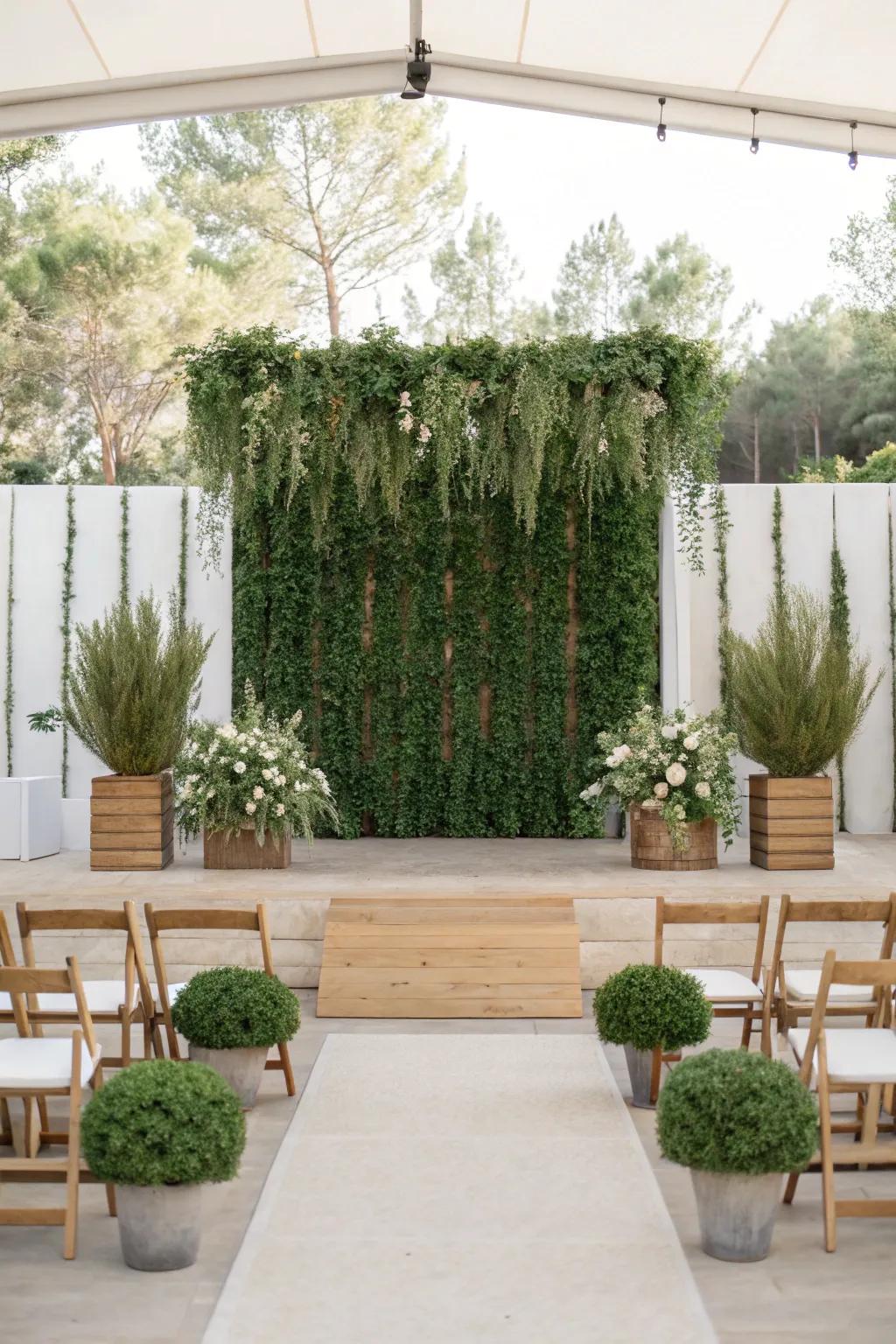Bring nature to your wedding stage with lush greenery, adding a serene and earthy touch. 🌿 #WeddingInspiration #Greenery