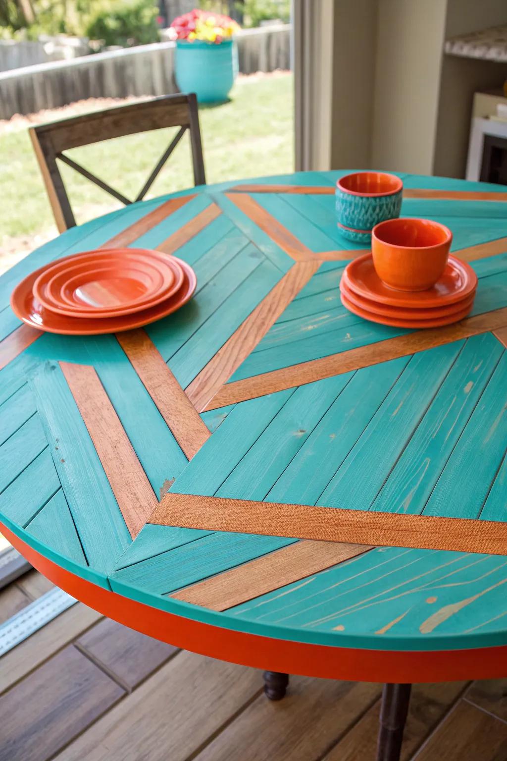 Elevate your table design with timeless chevron patterns that exude elegance.