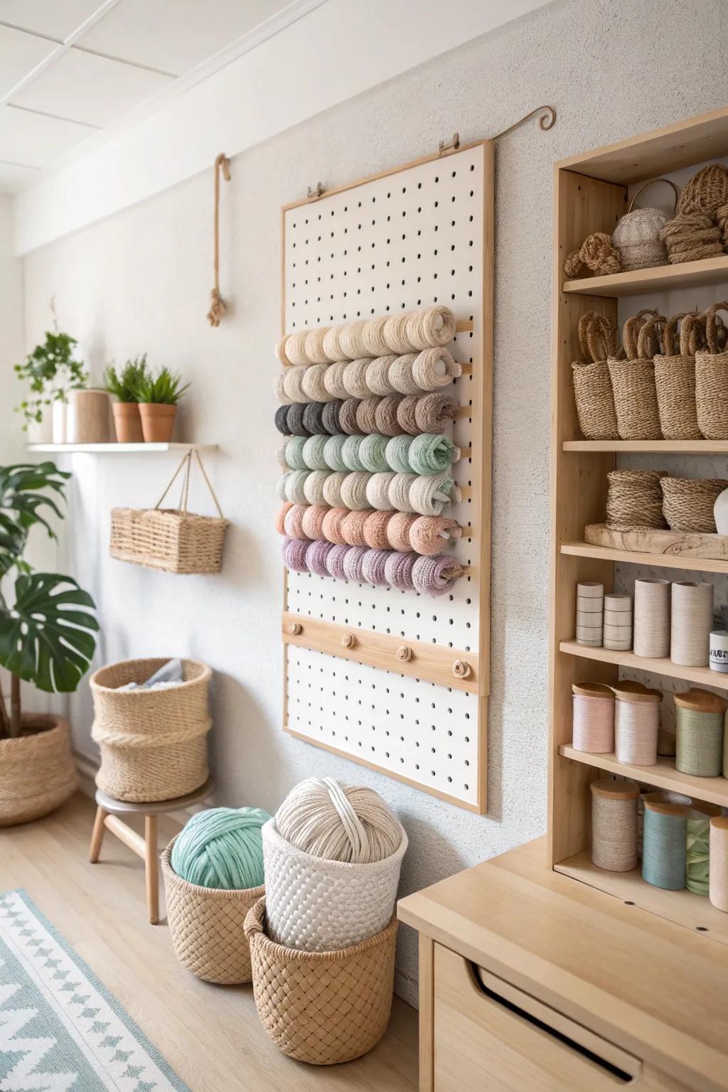 Maximize vertical space with a customizable pegboard for all your crafting essentials.