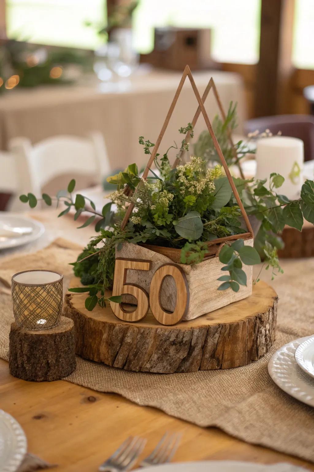 Embrace rustic charm with a centerpiece that brings nature indoors. 🌿🪵 #RusticDecor #BirthdayVibes