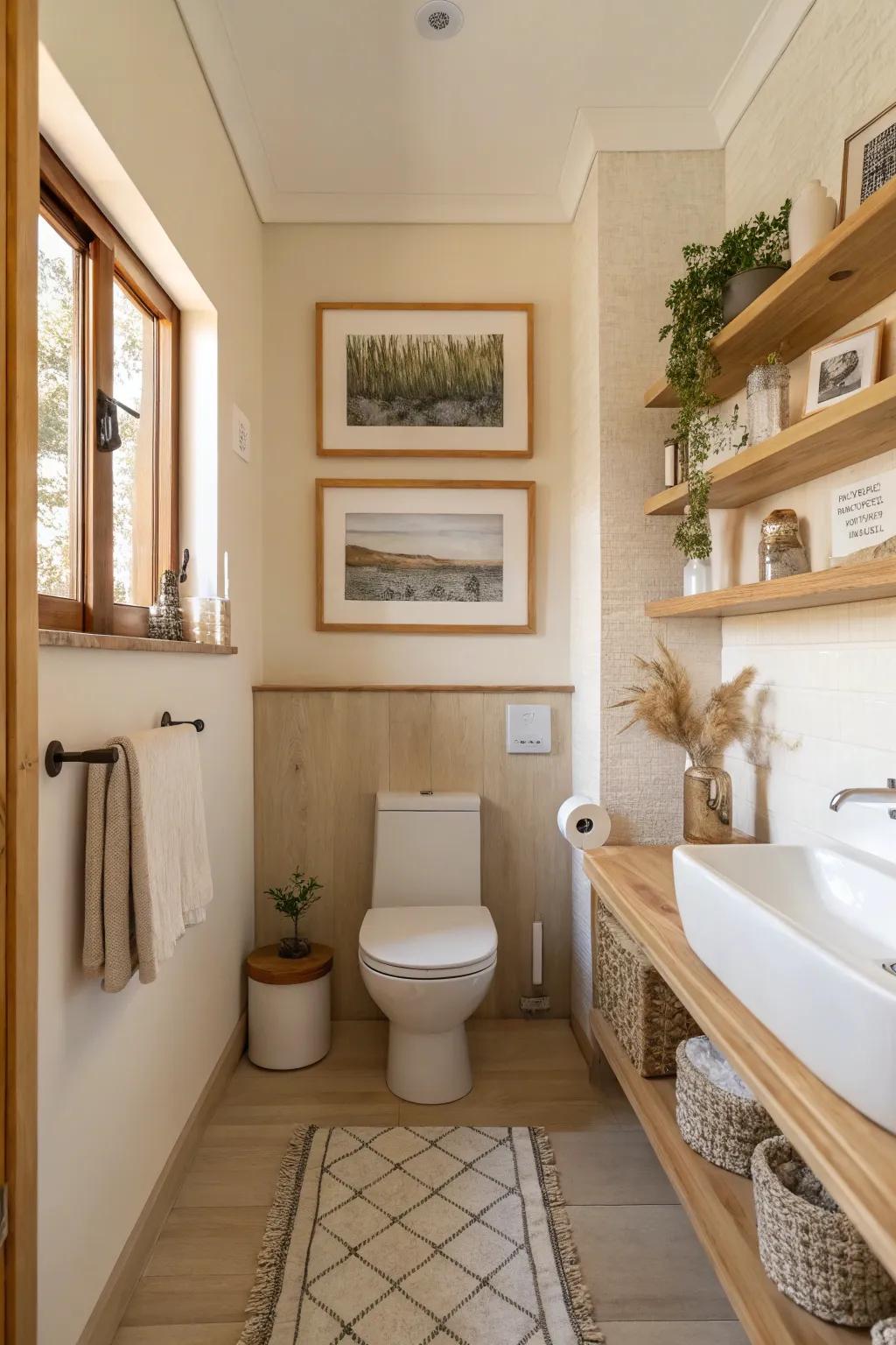 Symmetrical art arrangements provide a sense of balance and harmony. 🎨🖼️ #SymmetryInDesign #BathroomArt #HomeHarmony