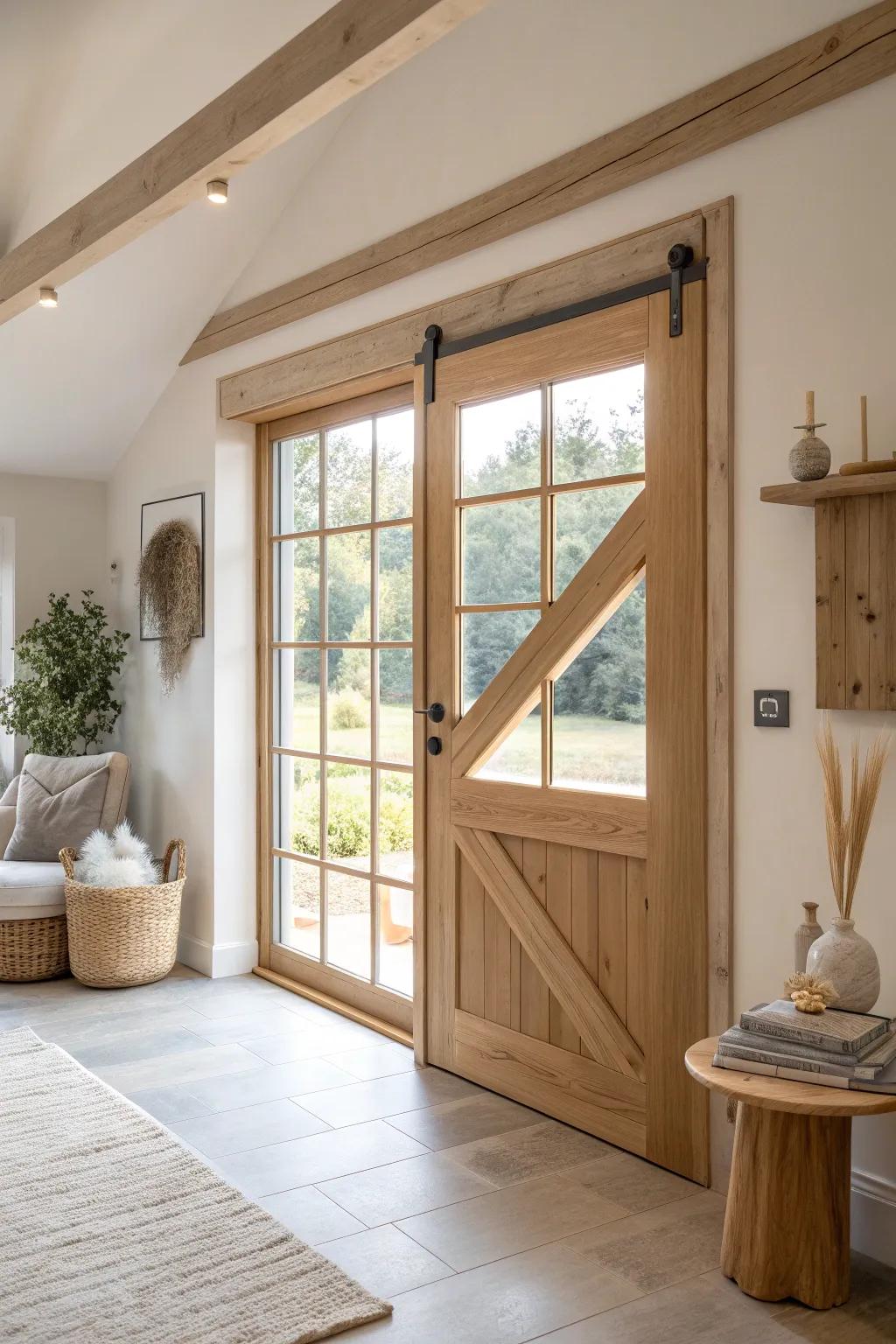 Add glass panels to your barn doors for a modern touch that brightens any space. 🌞 #InteriorDesign #BarnDoors #GlassDetails