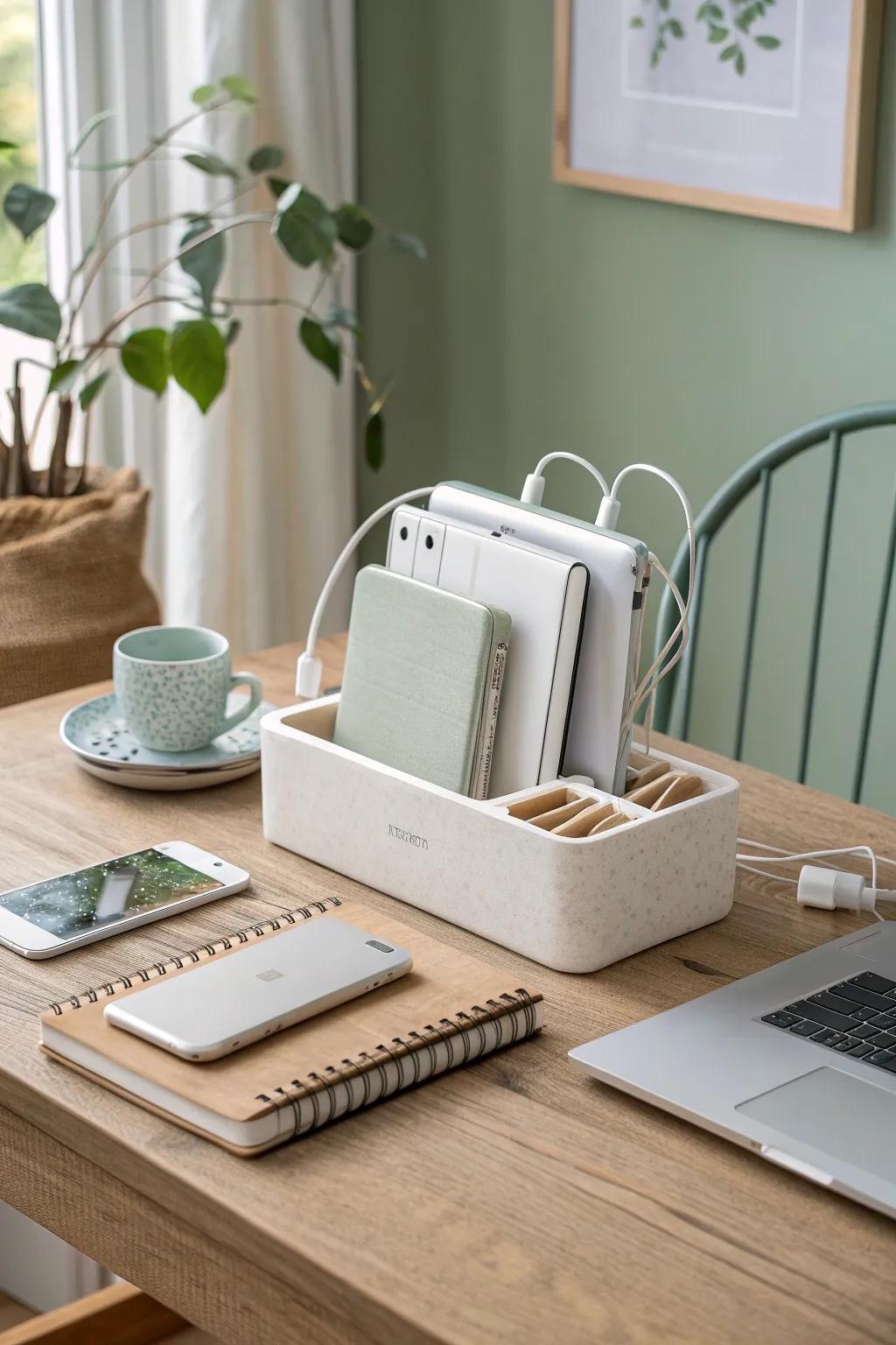 Keep your gadgets juiced and your desk tidy with a versatile USB charging station.