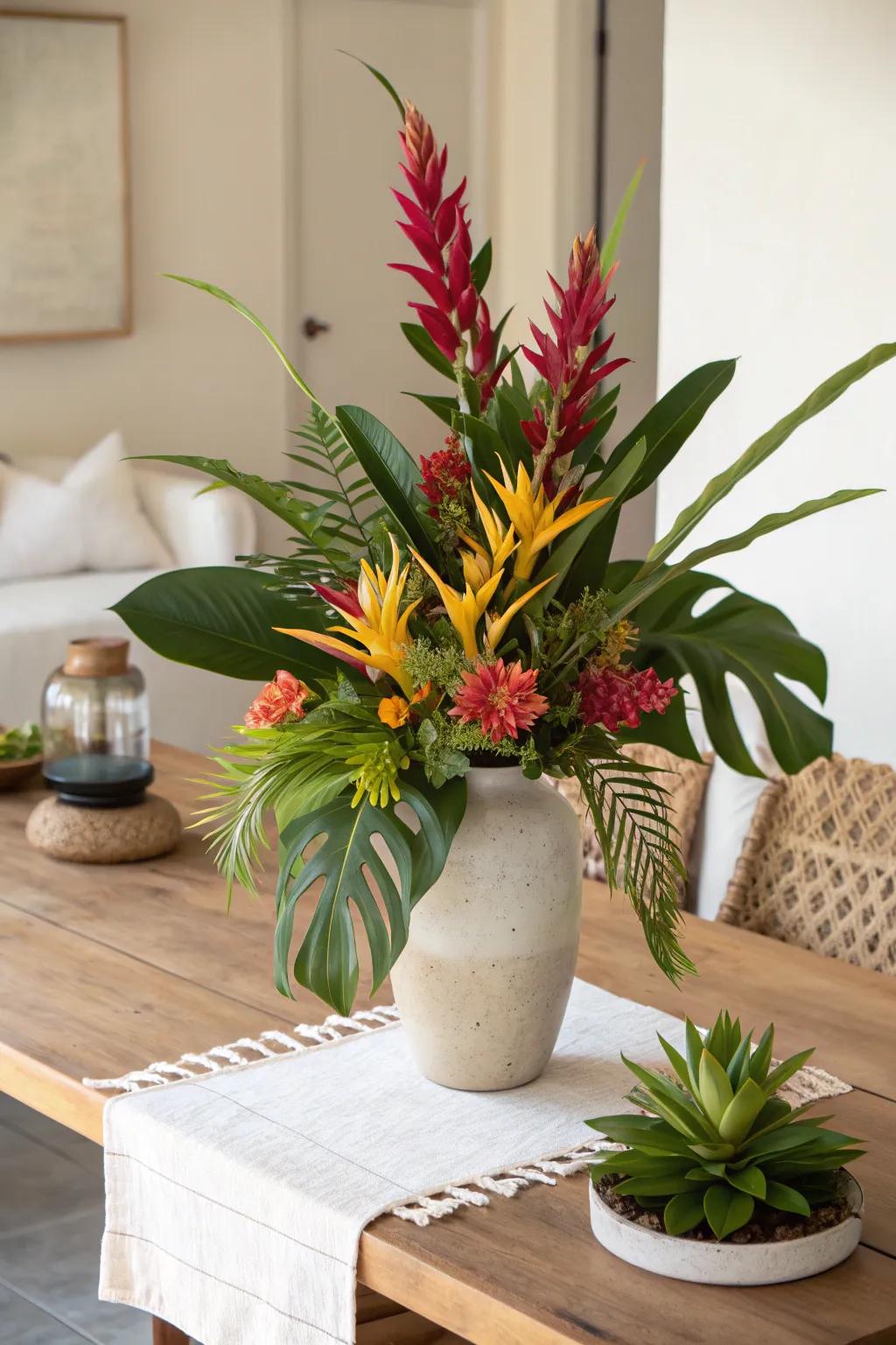 Bring the tropics to your party with vibrant and lush floral arrangements. 🌺 #TropicalVibes #ExoticBeauty
