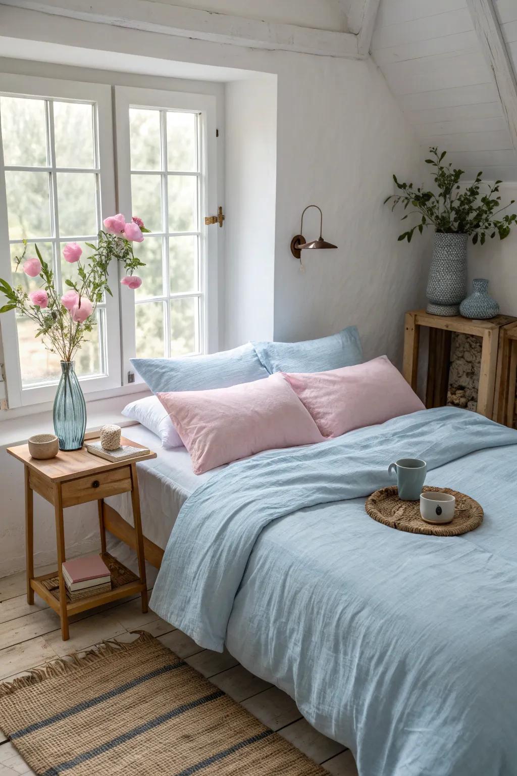 Create a dreamy retreat with this soothing pastel combination. #BedroomBliss