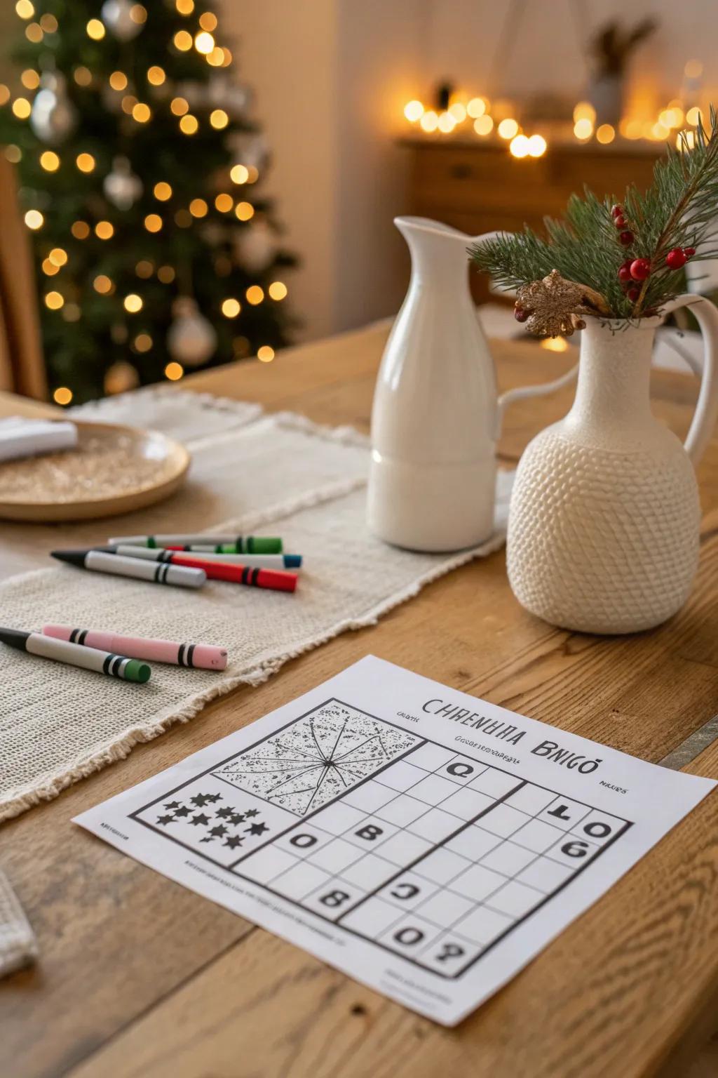 Achieve a modern and sophisticated look with black and white bingo cards this Christmas.