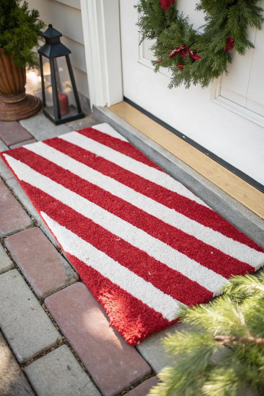 Bring the sweetness of the season to your doorstep with candy cane stripes that add a playful twist. 🍬🎄 #HolidayTreats