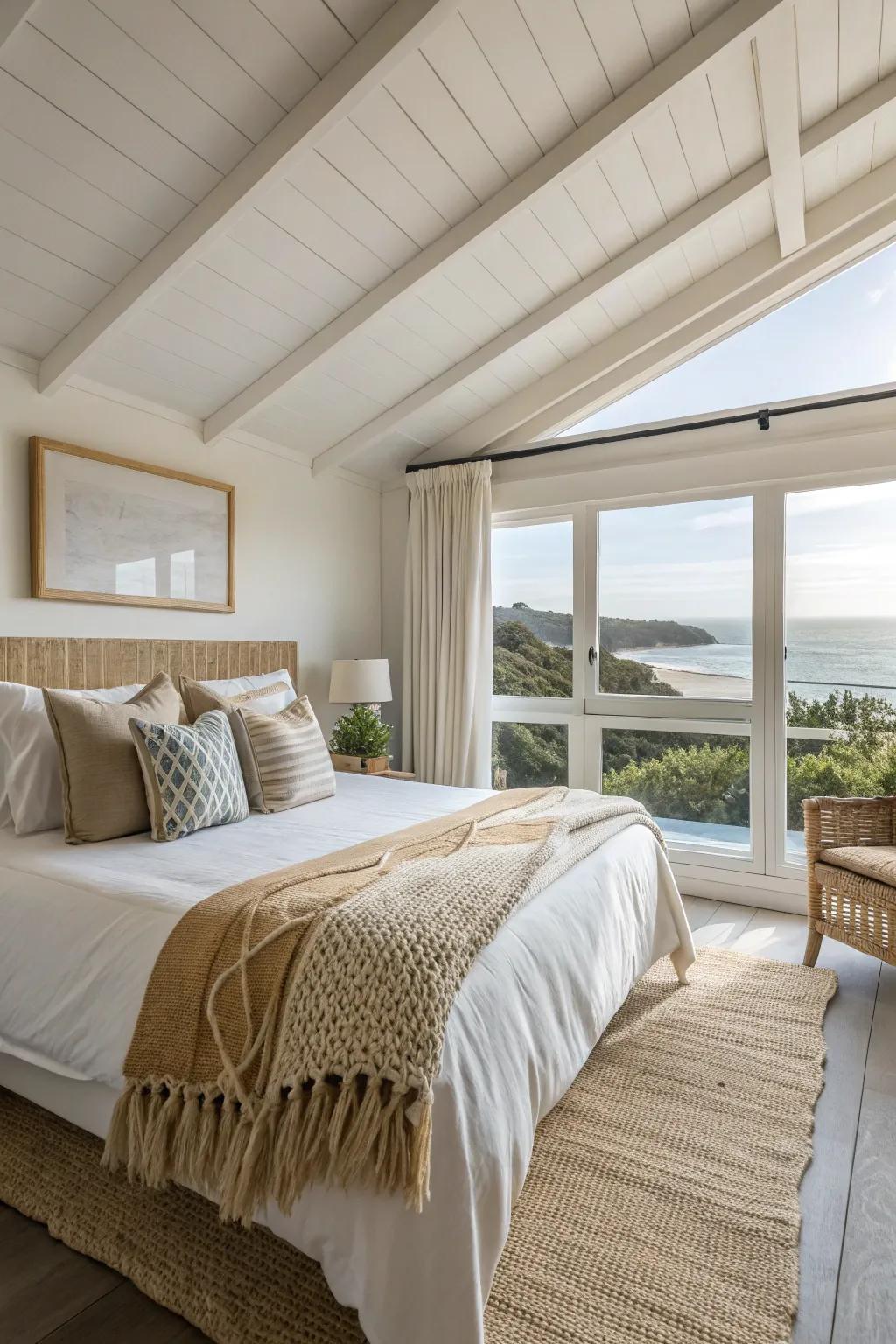 Clean lines and minimalist furniture keep the focus on the tranquil coastal theme.