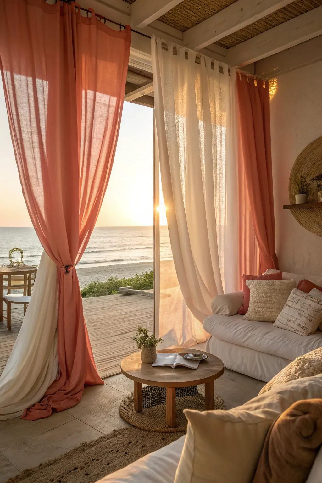 Introduce warmth with a splash of coral in your coastal decor. 🌅