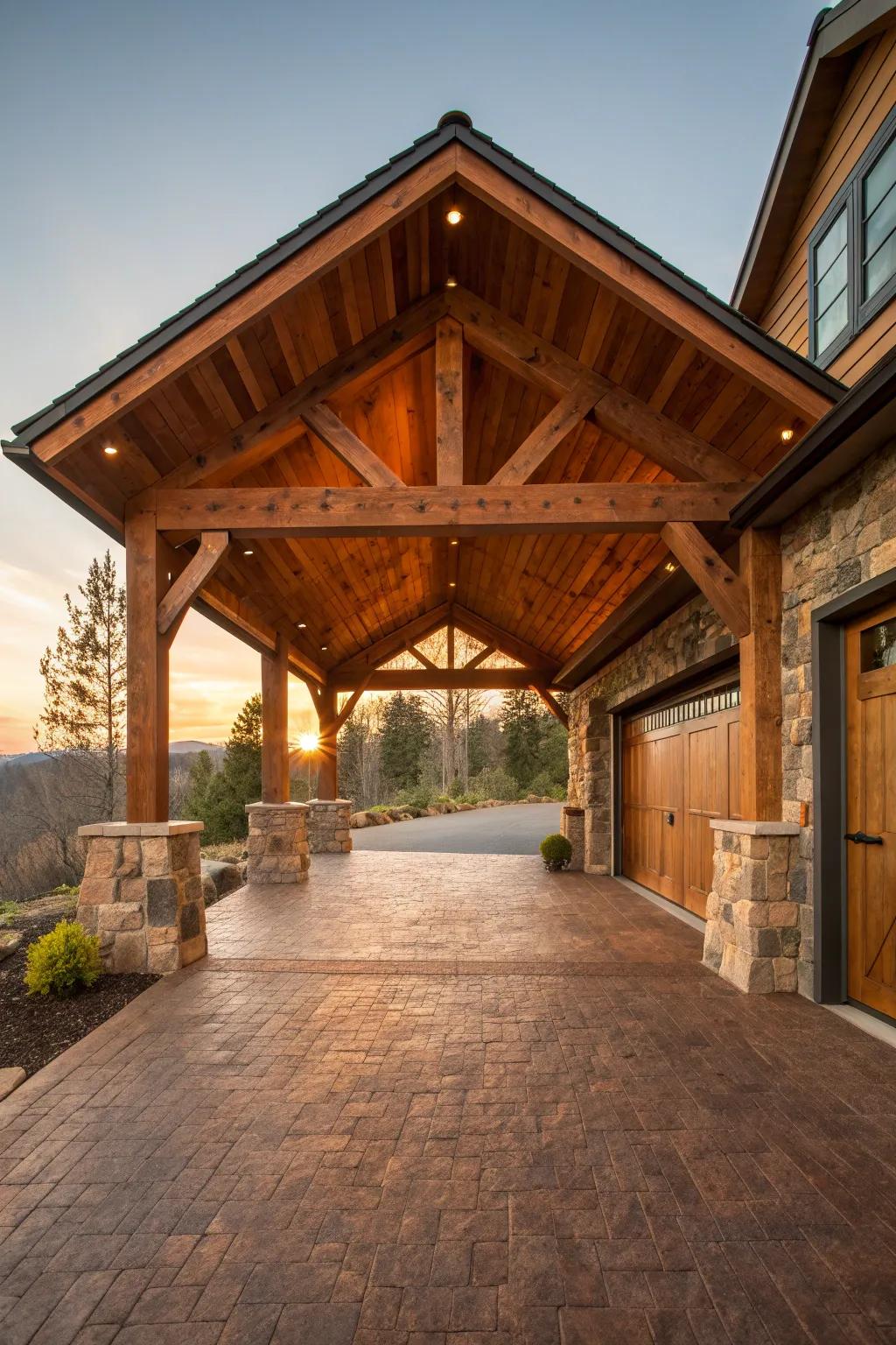 Add warmth and character to your driveway with a rustic wooden cover.