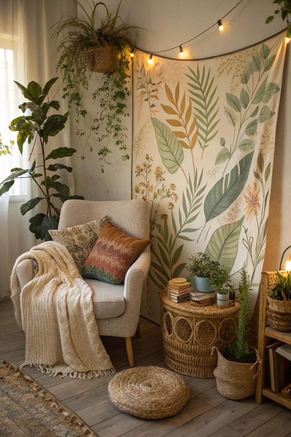 Infuse your space with tranquility through nature-inspired fabric art. 🌿 #NatureLovers #CalmSpaces #BotanicalDecor