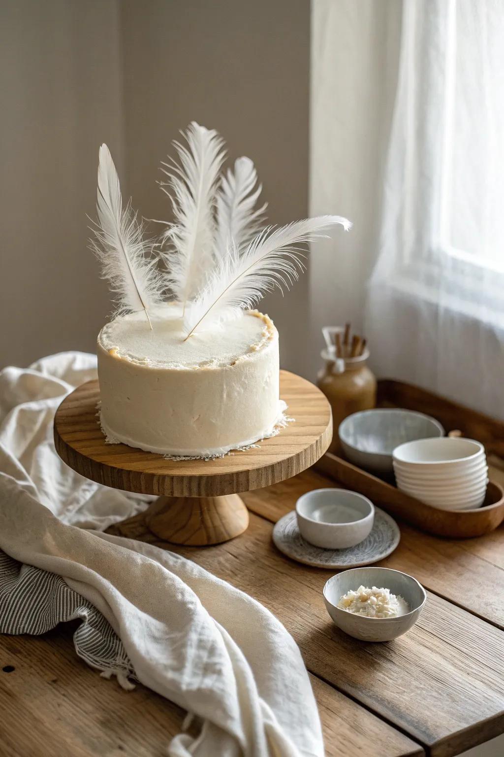 Add a whimsical touch to your cake with elegant feather decorations. 🎂🌿 #CakeDecor #FeatherDetails