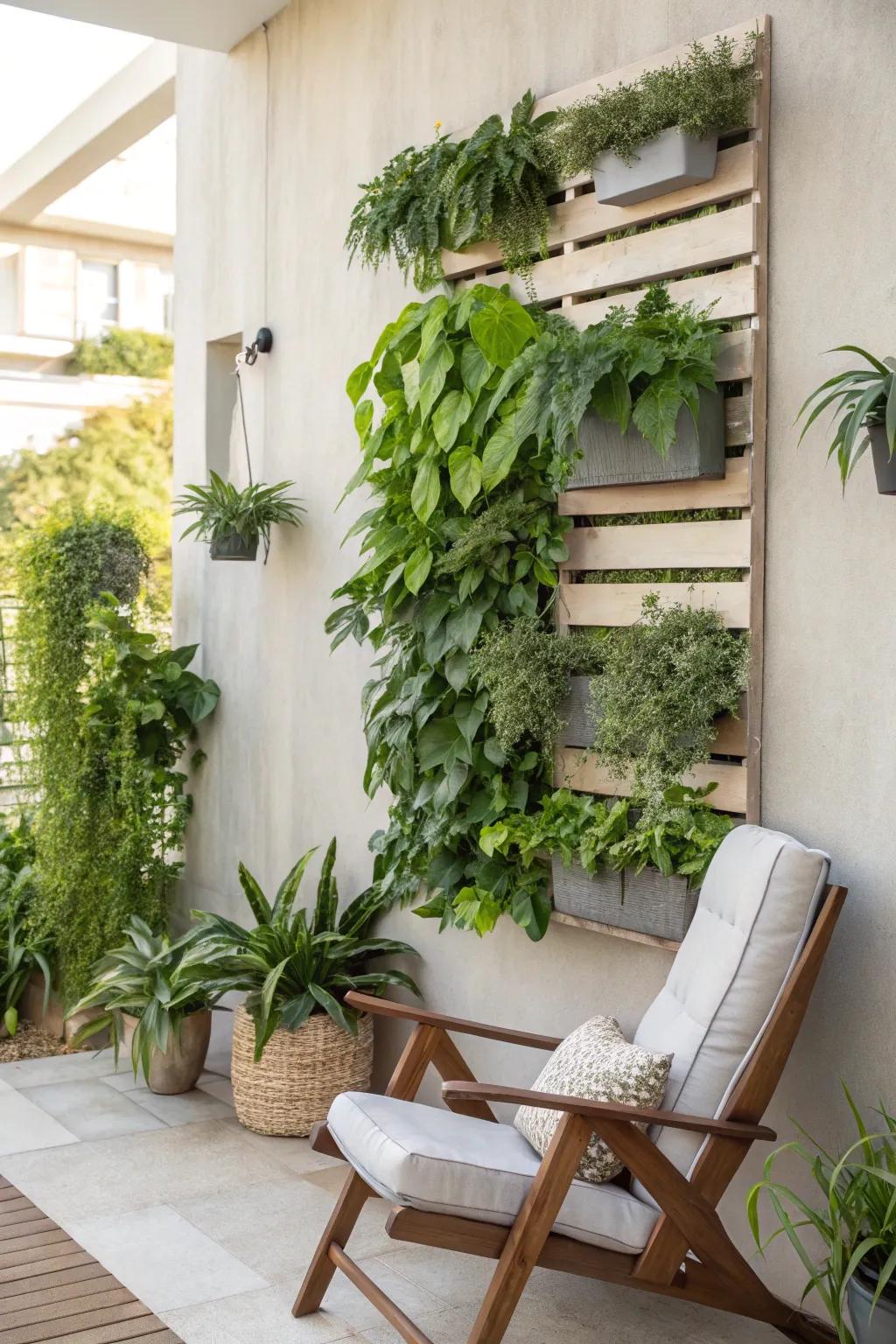 Vertical gardens add a splash of green in a unique, space-saving way.