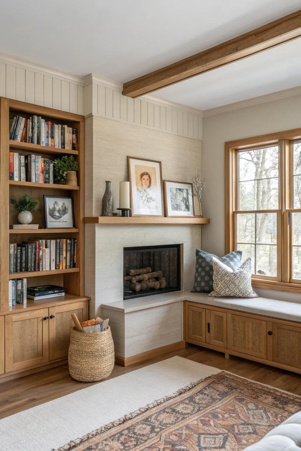 Personalized shelves bring life and character to your hearth room. #HomeLibrary #PersonalTouch