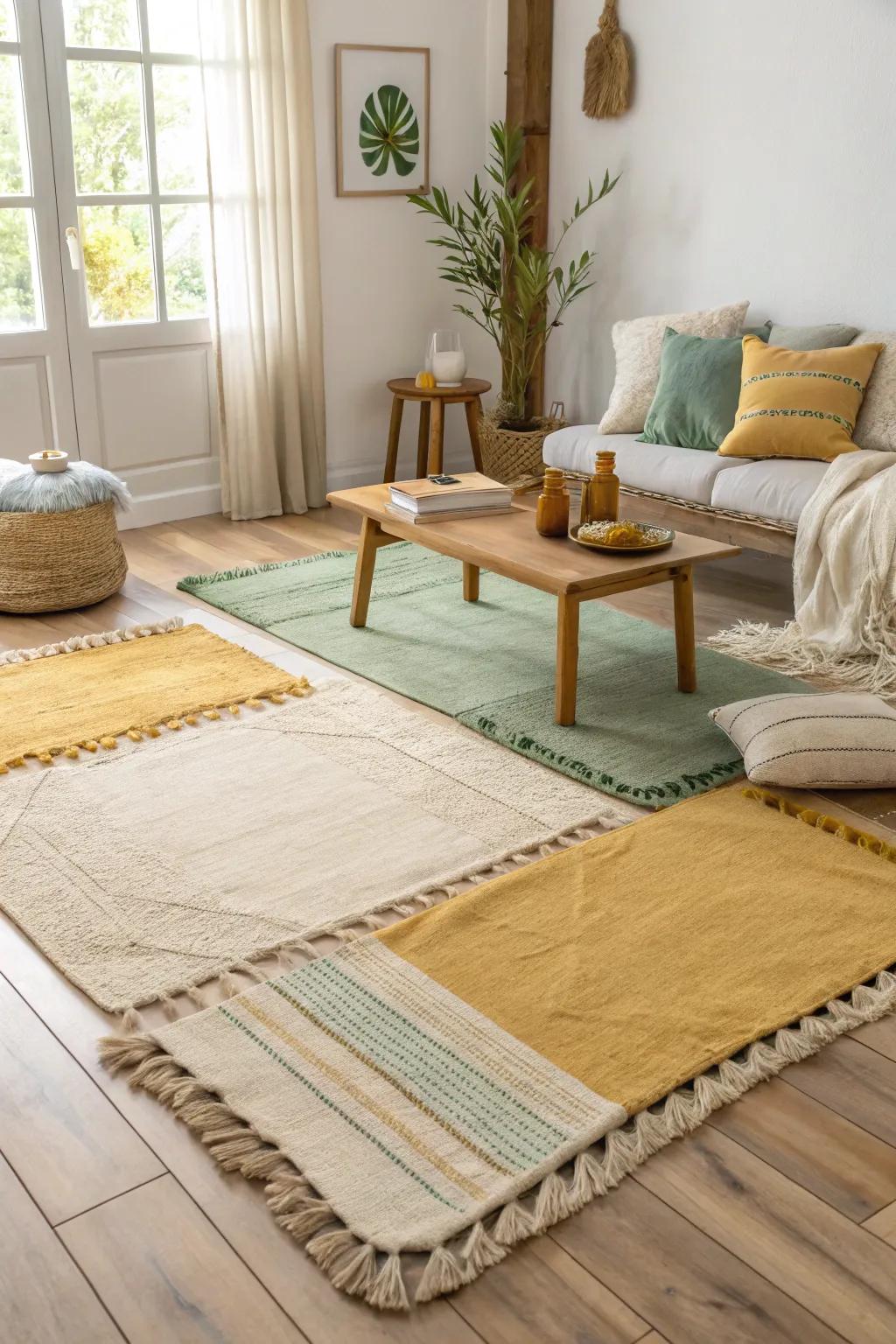 Asymmetrical layering adds a touch of whimsy and creativity to any room, perfect for a unique design statement.