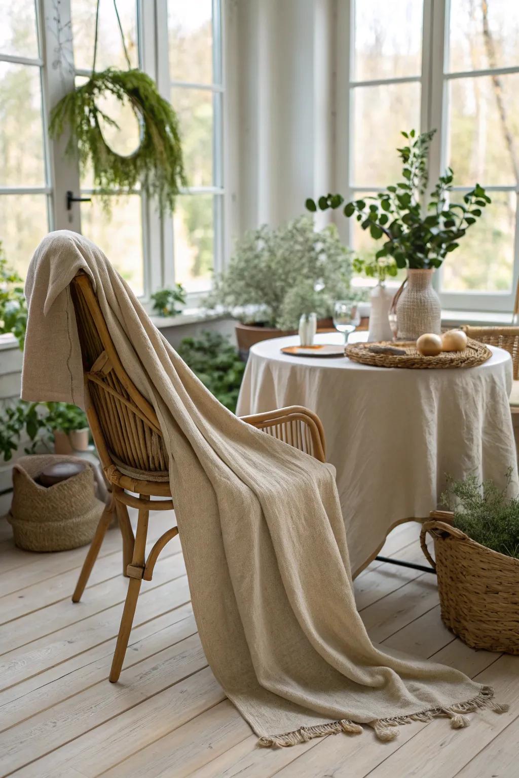 Create a cohesive look by using a matching tablecloth to cover your chairs. 🏡