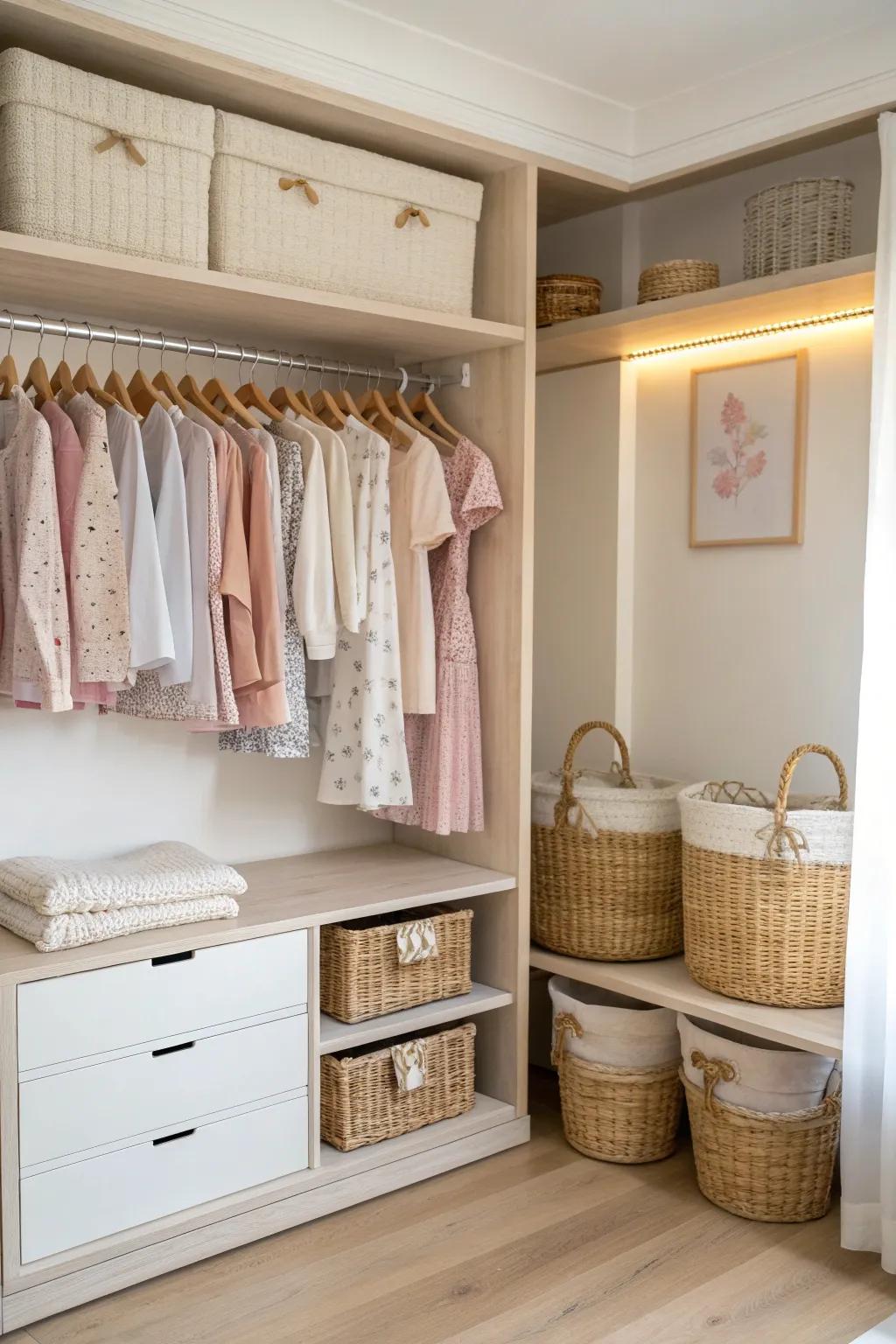 A splash of color and a dash of order make for a visually soothing closet. 🌈 #ColorCoordination #KidsClosetDesign