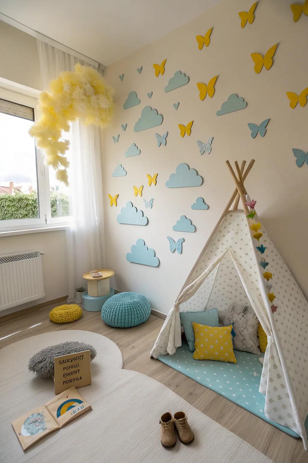 Create a whimsical world with 3D elements that bring the walls to life with texture and playfulness.