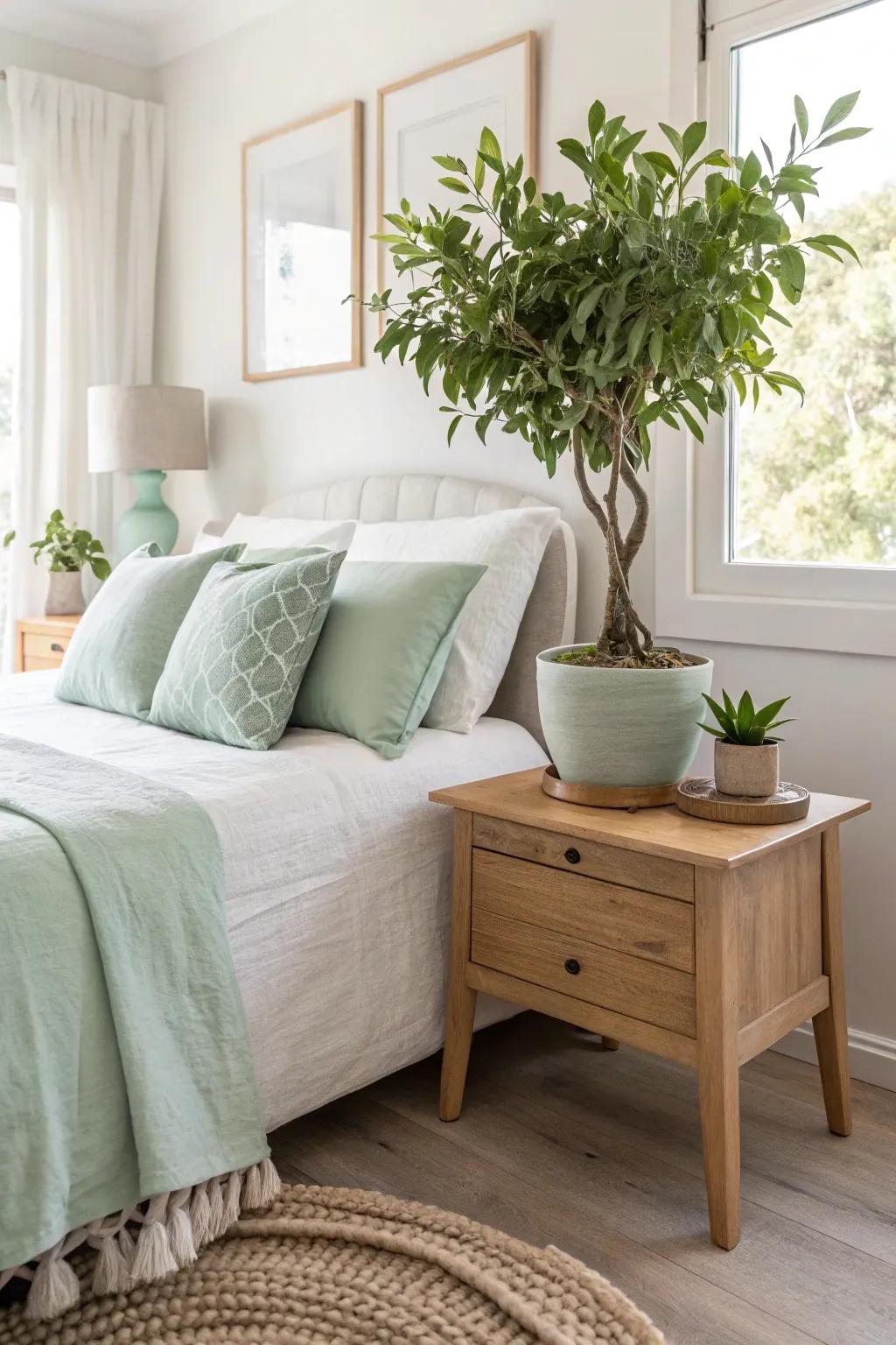Bring the outside in with greenery that breathes life into your bedroom. 🌱🌿 #GreenLiving #HomeDecor