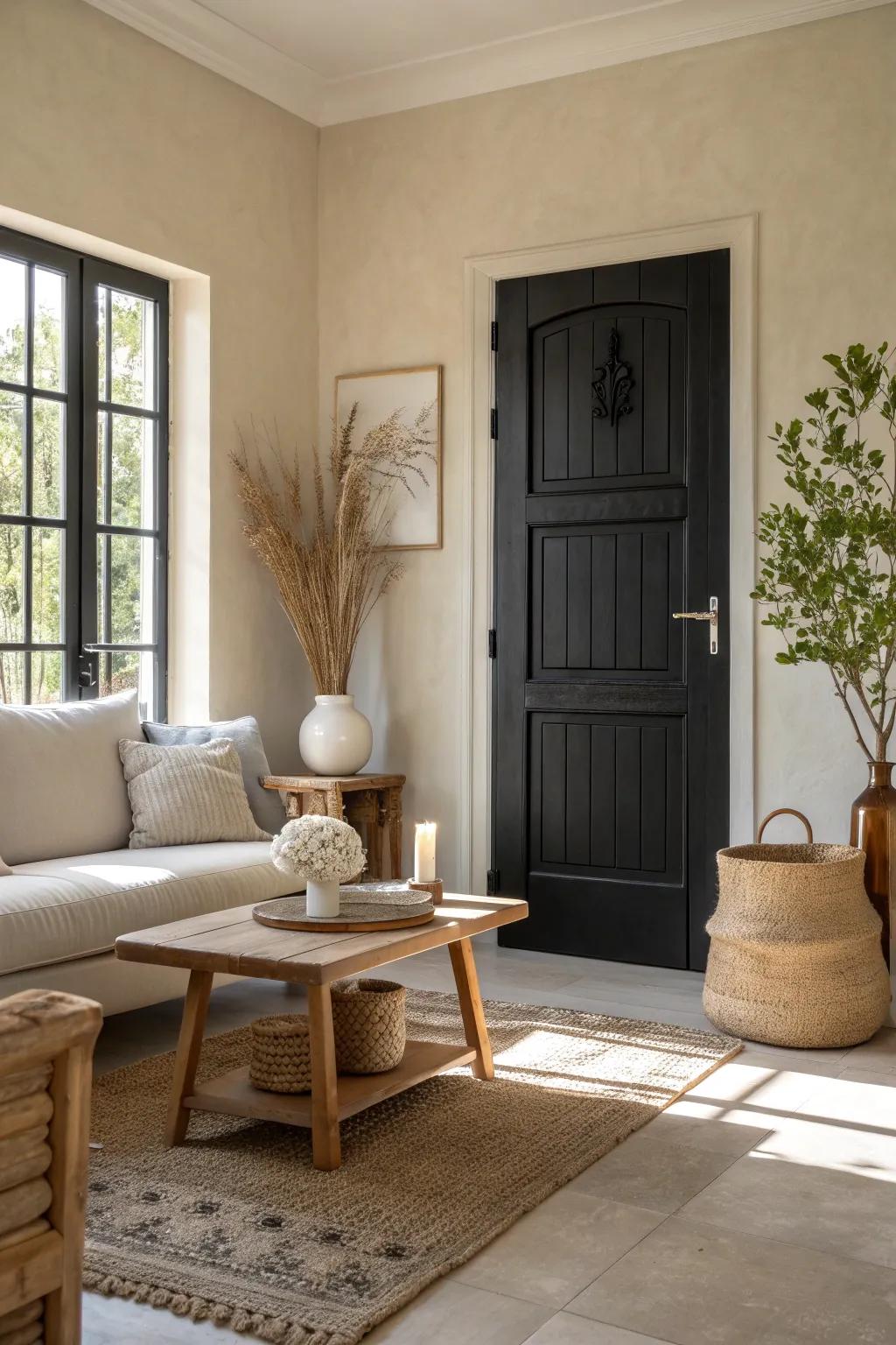 Create a bold statement with black doors that add elegance and contrast. #BoldDesign #ElegantInteriors #ContrastEffect