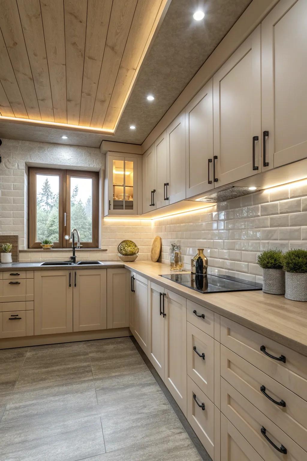Reflective surfaces and light colors make your kitchen appear brighter and more expansive.