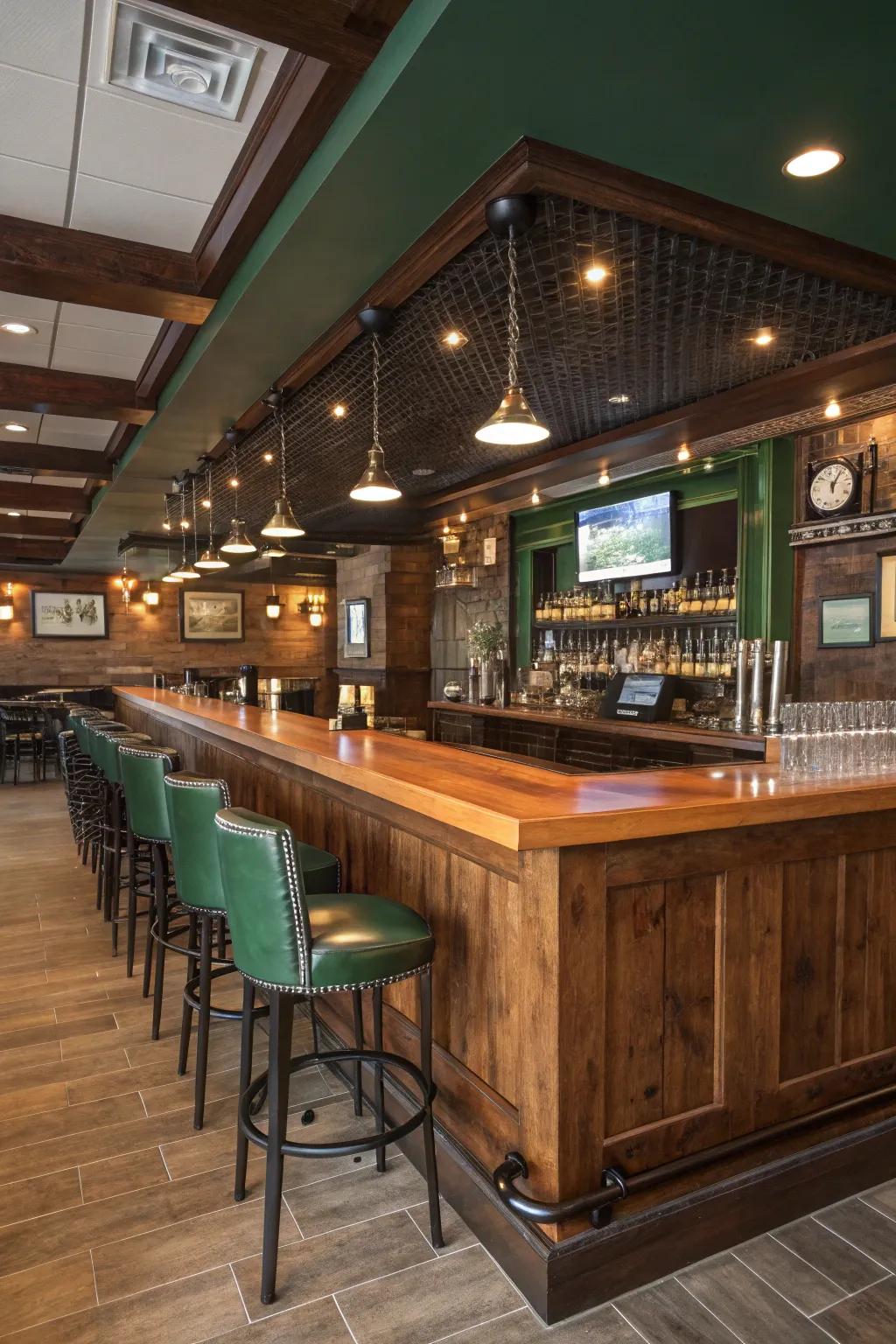 Cozy and modern, earthy tones create a warm and inviting atmosphere in your sports bar.