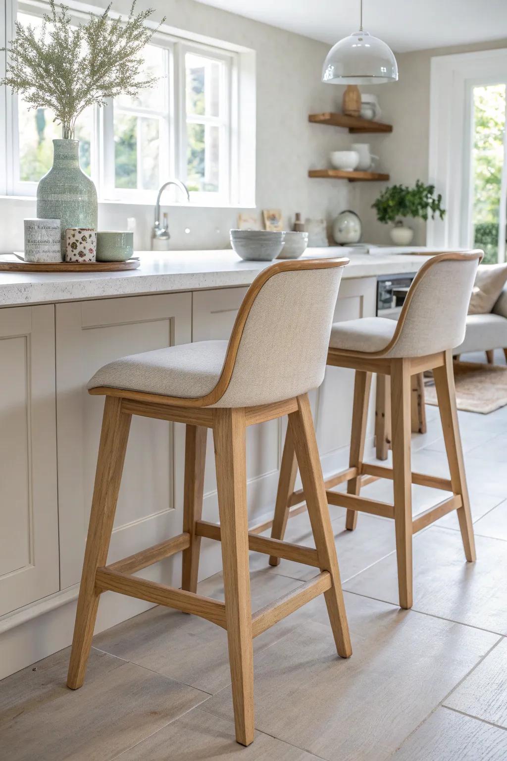Let natural light highlight your decor with bar stools in an airy kitchen setting. ☀️ #BrightSpaces #KitchenInspiration