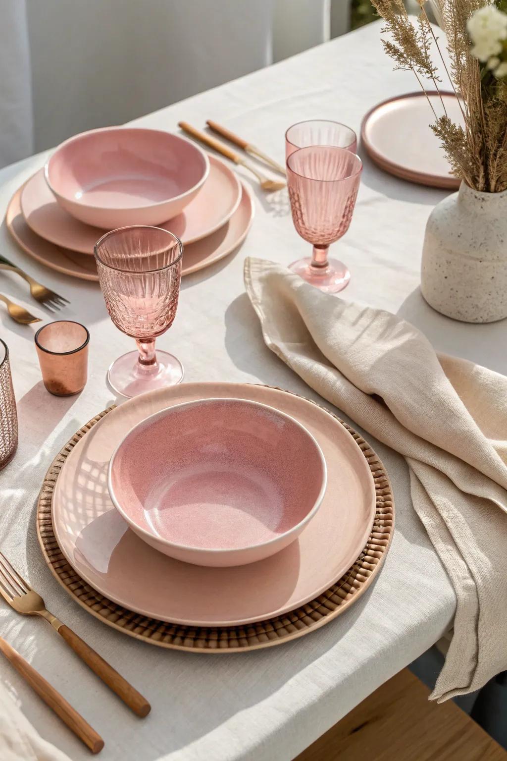 Elevate your dining experience with chic pink tableware. 🍽️ #TableScape #DiningDecor
